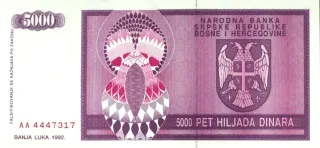 Bosnia and Herzegovina 5.000 Dinara, 1992 reverse